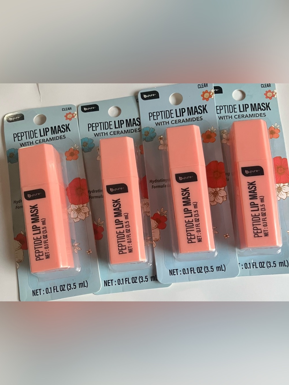 4 Pk B.Pure PEPTIDE LIP MASK with Ceramides Clear Hydrating Formula 0.1 oz Each